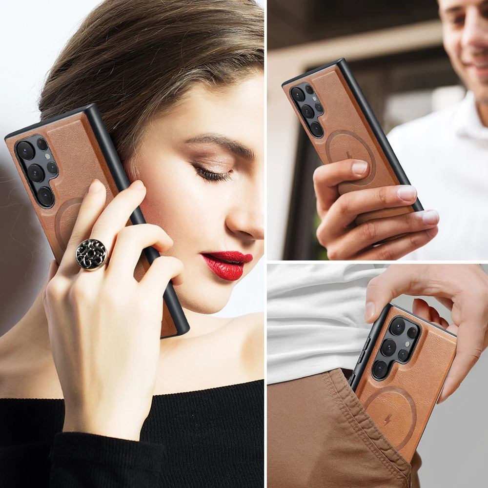 Leather Phone Case with MagSafe & Magnetic Wireless Charging Compatibility