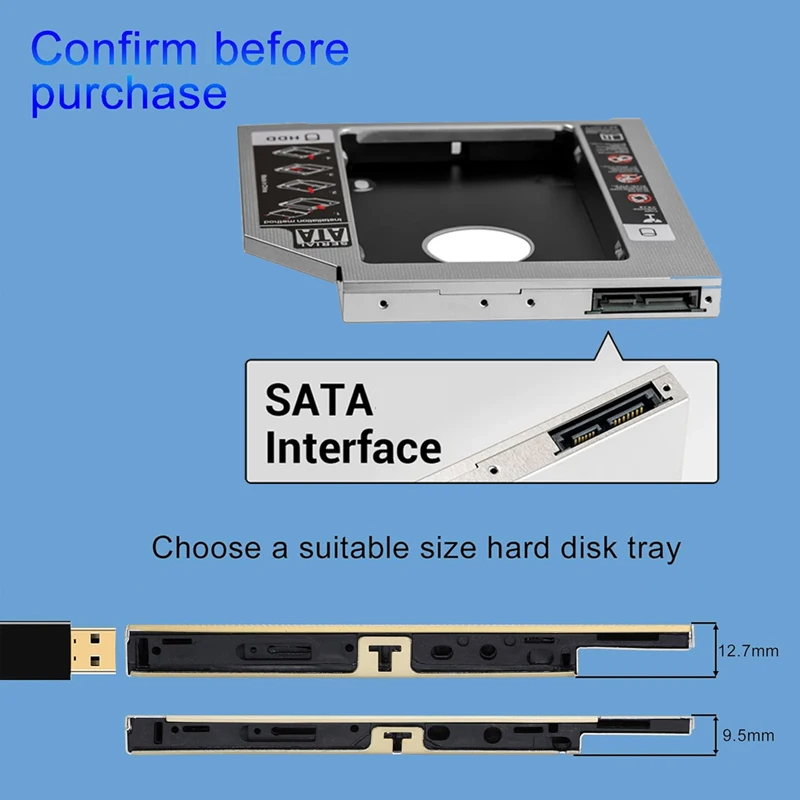 Hard Drive Adapter HDD SSD Caddy Adapter SATA 3.0 Interface Laptop Hard Disk Holder 9.5/12.7mm Bracket CD DVD ROM Optical Bay