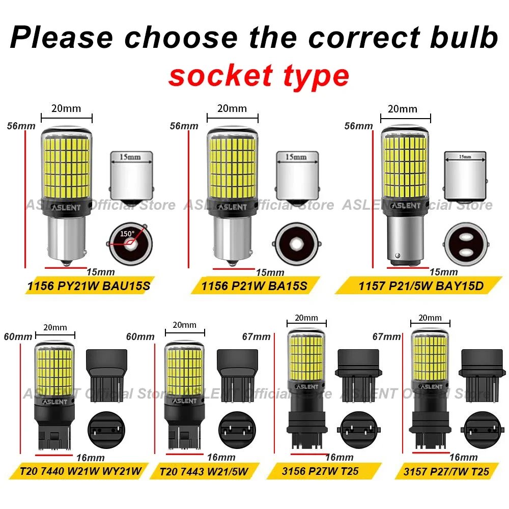 2pcs 4014 150SMD 1156 BA15S P21W BAU15S PY21W 1157 BAY15D P21/5W W21W 7440 7443 3157 Led Turn Signal Light Amber Yellow White Red