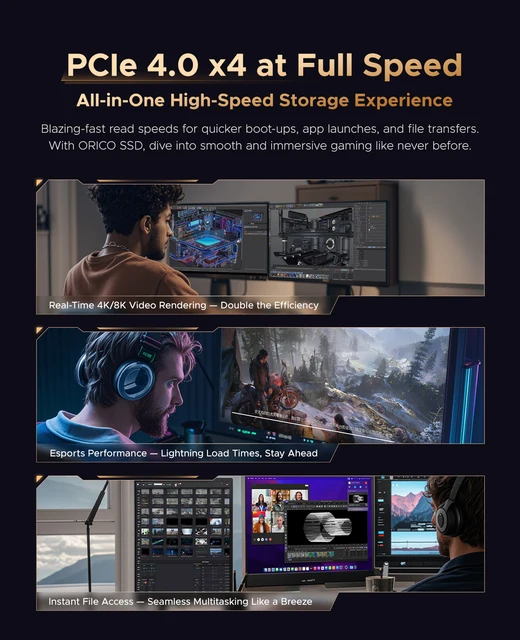 ORICO OG7000 1 تيرابايت 2 تيرابايت PCIe Gen4 NVMe SSD، ما يصل إلى 7400 ميجابايت/ثانية، حل حراري من الجرافين، مثالي لتحرير الفيديو 4K ثلاثي الأبعاد لجهاز PS5