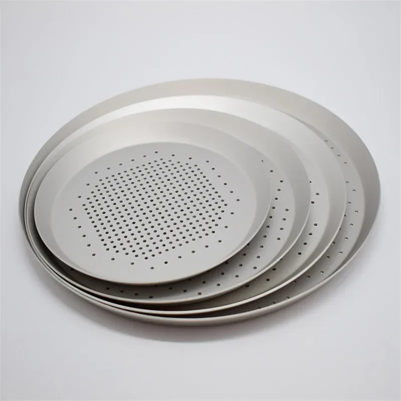 YOMDID Round Pizza Pan Thickening Punching Holes Pizza Pie Pan Mold Aluminium Alloy Pancake Baking Trays Kitchen Bakeware pizza