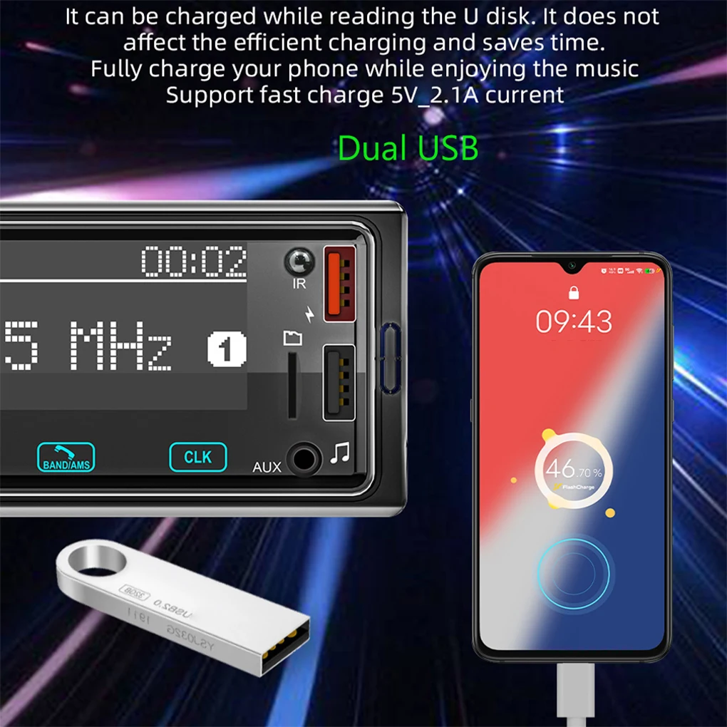 Single DIN Wireless MP3 Player Bluetooth-compatible Radio Multimedia
