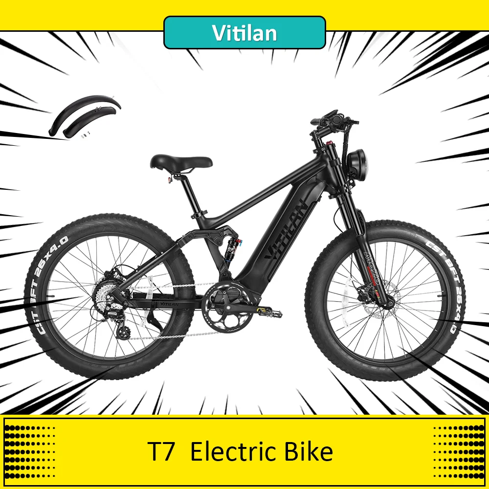 Vitilan T7 Mountain Bike Elettrica, 750W Bafang Motor 48V 20Ah Batteria 28Mph Velocità Massima 26*4.0 "Cst Fat Tires Ebike 3 Modalità Di Guida