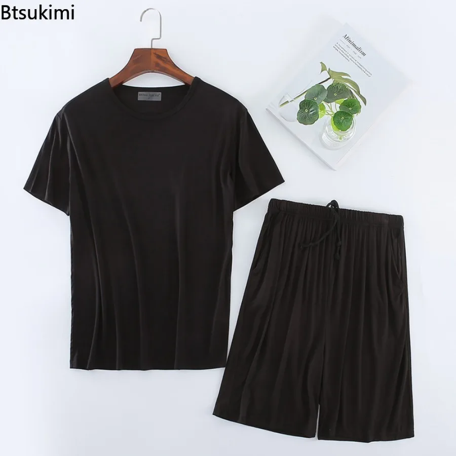 Men's Summer Casual Sleepwear Sets Solid HomeWear Suits 2pcs Modal T-shirt and Shorts Oversized Summer Pajamas Male L-8XL pajamas set man pajamas set