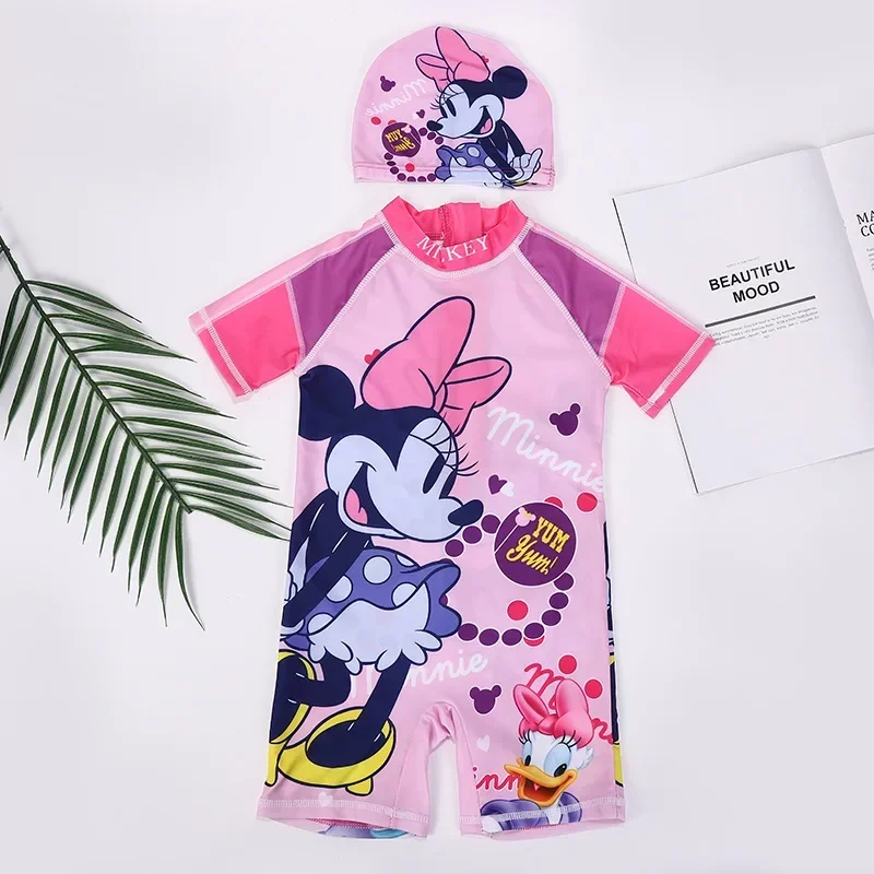Baby Boys Cartoon Mickey Minnie Spiderman Sophia Elsa Print Swimwear Swimming One Piece Swimsuit Cap Suit Beachwear Girl Clothes