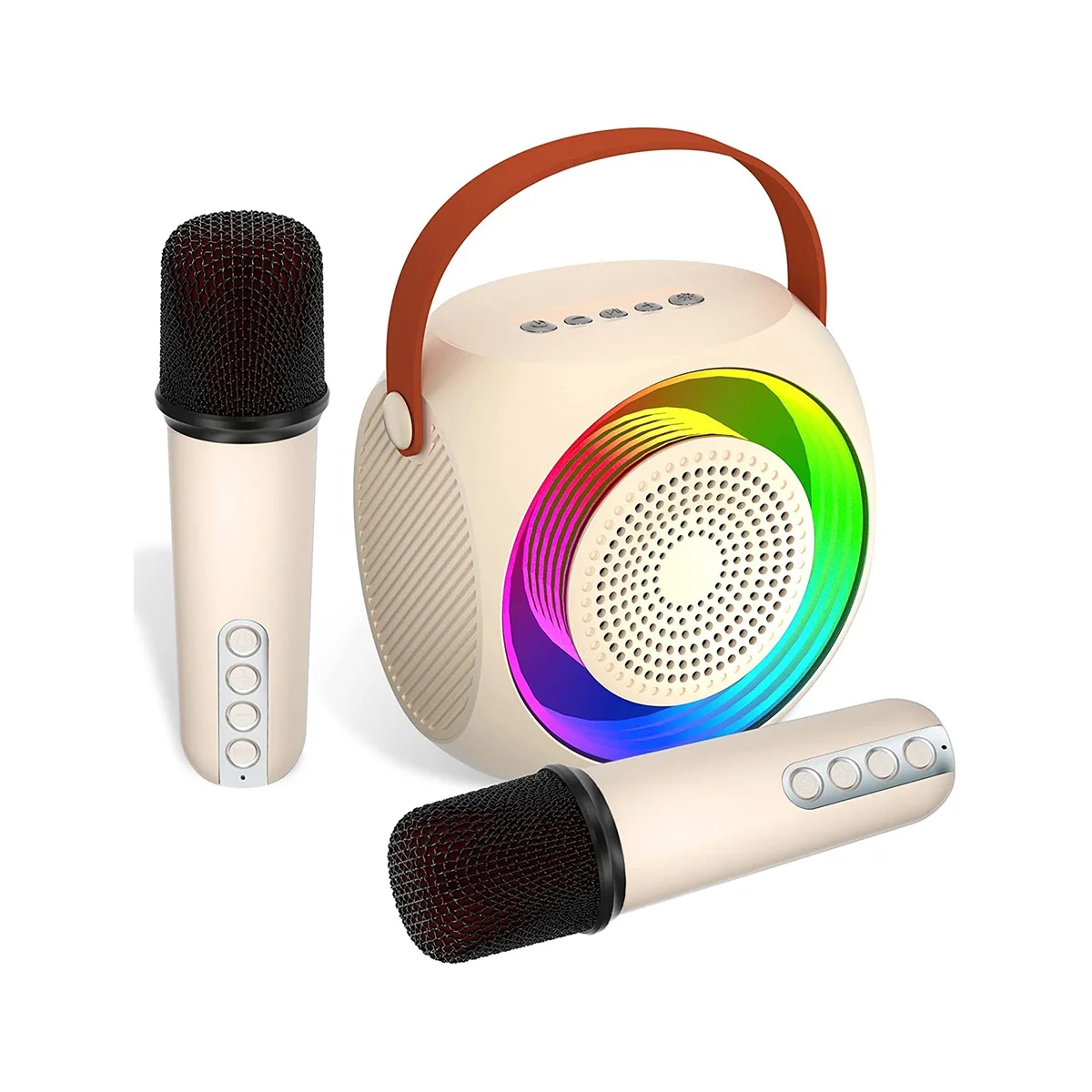 

Mini Karaoke Machine, Portable Bluetooth Speaker 2Pcs Wireless Microphone for Kids and Adults with LED Lights, White