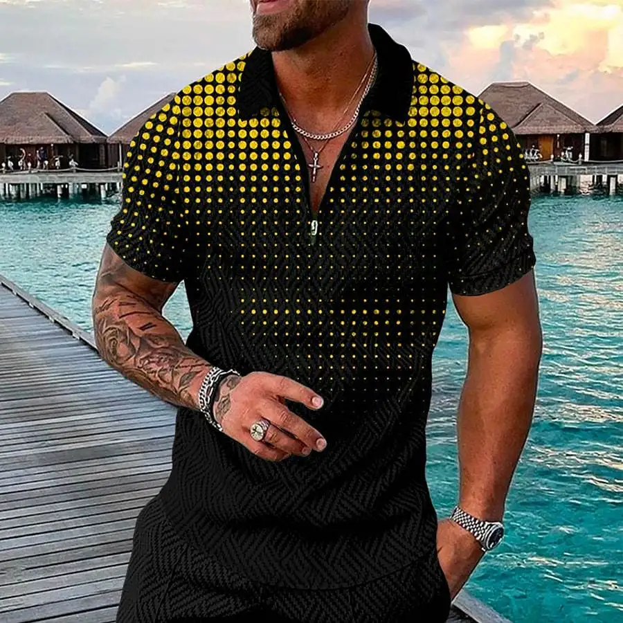 

Men's Polo Shirt Suit Casual Jogger Outfits 3D Printed Polka-dot Tracksuit Beach Short Sleeve Oversized Fashion Two Pieces Set