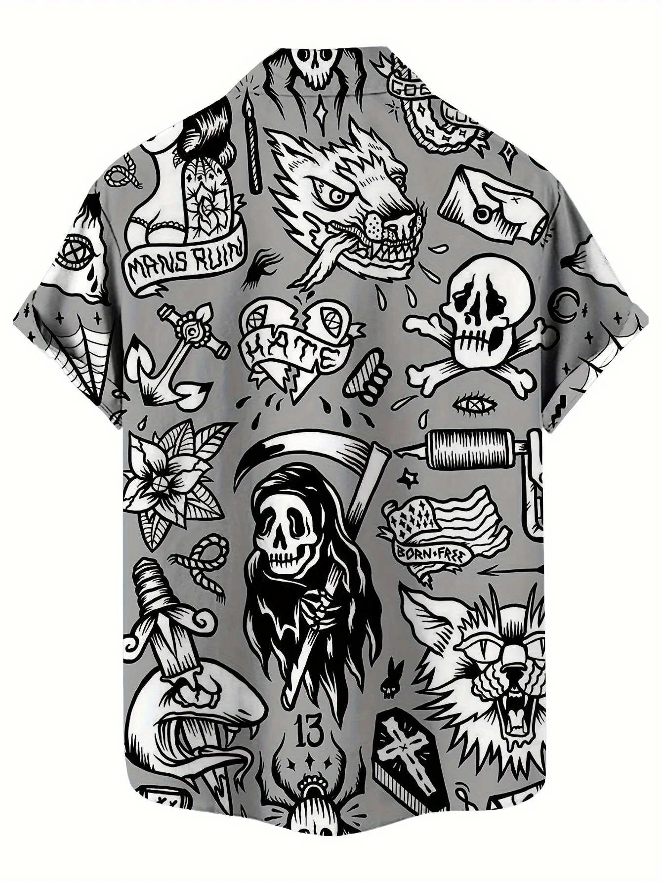Skull Men'S Shirts Horror 3d Print Casual Hawaiian Shirts Man Retro Shirt For Man Street Button Short Sleeves Lapel Clothes 2024 3