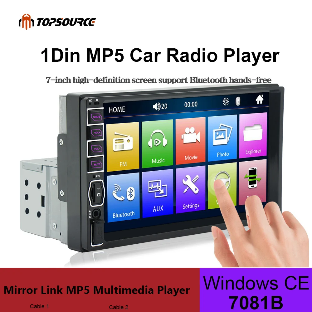 TOPSOURCE 1Din Car Radio 7081B Windows CE Autoradio 7" HD Touch Screen