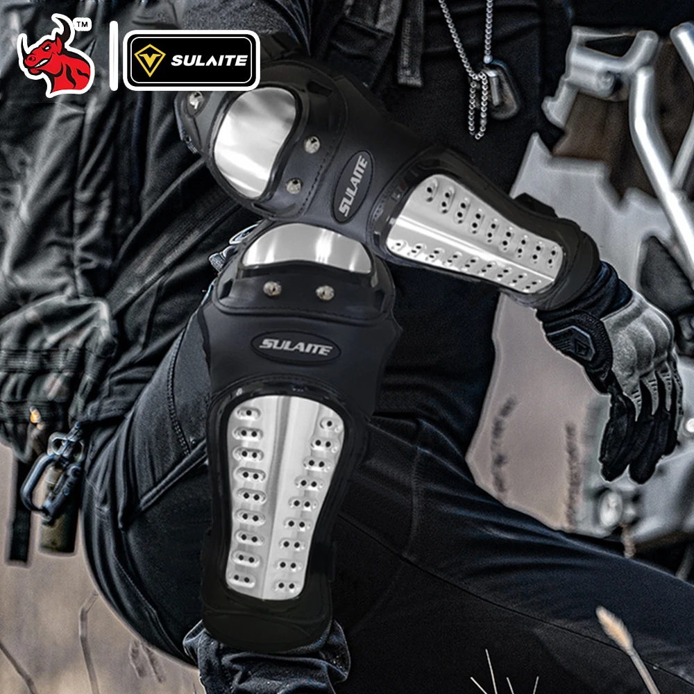 사계절 오토바이용 팔꿈치 무릎 보호대 스테인리스 스틸 쉘 스크래치 방지 미끄럼 방지 펑크 방지 보호 장비