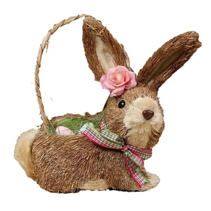 

Easter Straw Rabbits Free-Standing Straw Figurine In Bunny Shape Natural Atmosphere Collectible Figurines For Garden Courtyard