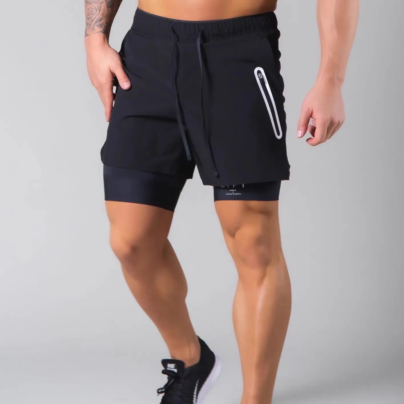 Gym Training Running Shorts Sports Shorts Men's Fitness Double layered Fake Two Piece Tight Elastic Muscle Exercise Brothers Capris running shorts,sports shorts,sport shorts