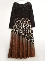 Plus Size Elegant Dress Women's Star Leopard Print V-neck Dress Stretch Slim Dress With Long Sleeves - Image 3