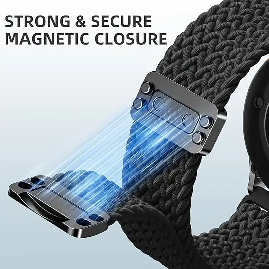 Sleek Silver Magnetic Buckle Nylon Braided Loop Watch Strap - 18mm/20mm/22mm Adjustment Options