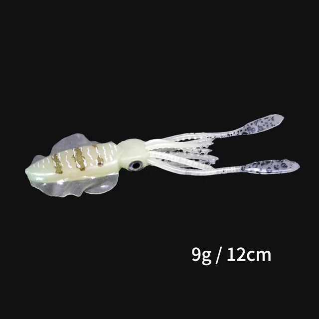 ORJD Trolling Lure Soft Squid Lure 7g 15g 20g 60g Luminous UV Squid Jig For Sea Fishing Boat Fishing Wobbler Bait For Snapper 9G 12CM NO HOOK
