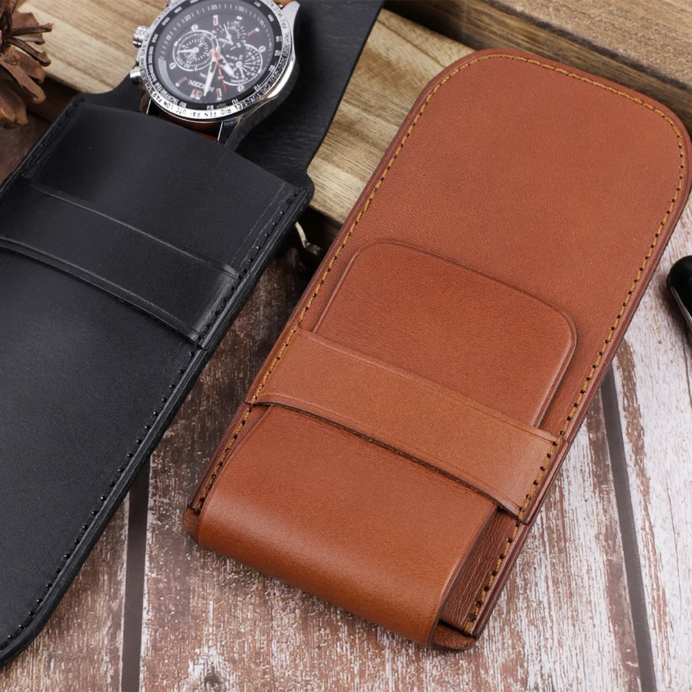 Watch Travel Case Portable Vintage Vachetta Leather Watch Display Case Storage Box Organizers of Men Gift
