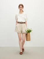 FSLE 2025 Summer Women's Architectural Silhouette Bloomer Shorts - Airy Twill & Adjustable Waist for Effortless Curvy Pants - Image 3