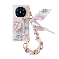 Floral Embossed Wrist Strap Shockproof Hard Case Cover for Huawei Mate X3 (1 Color)