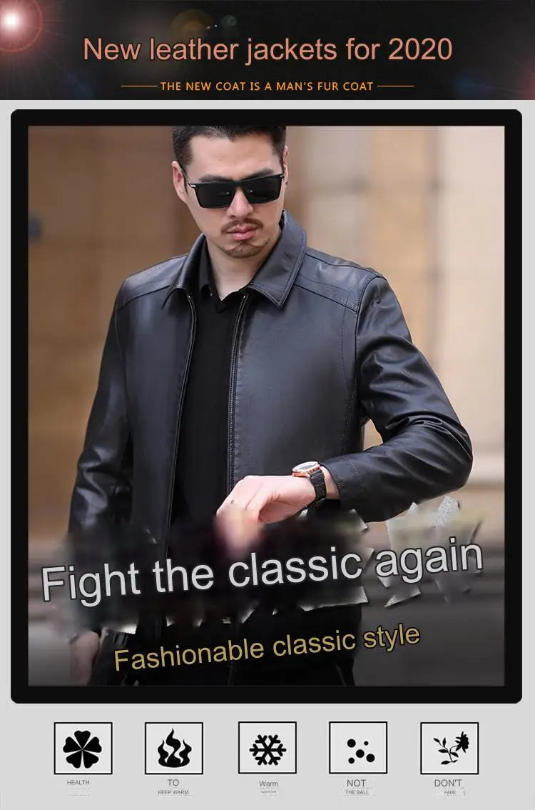 High-end men's genuine leather jacket lapel leather casual men's spring and autumn 100% sheepskin thin coat 6