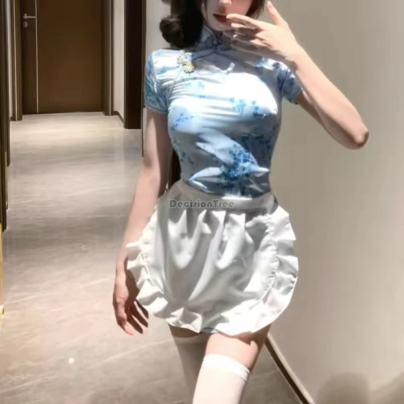 chinese new fashion cosplay costume japanese lolita maid apron new chinese short tight cheongsam dress lolita jk set w653