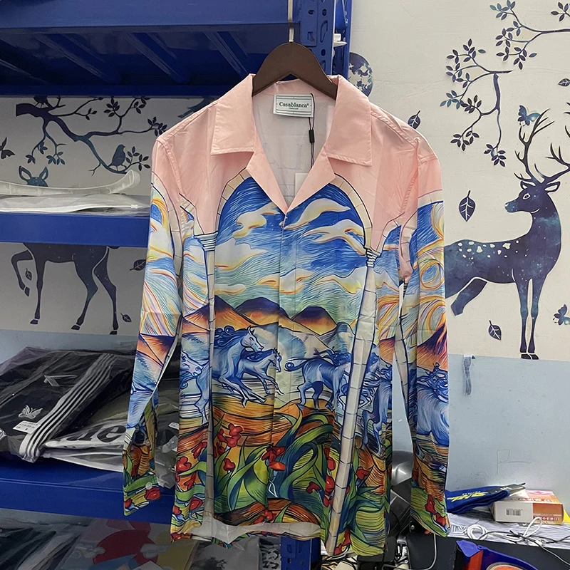 

Beach Style Harajuku Hawaiian Style Casablanca Print Shirt Fitting Men Women Casual Mens Shirts Clothing