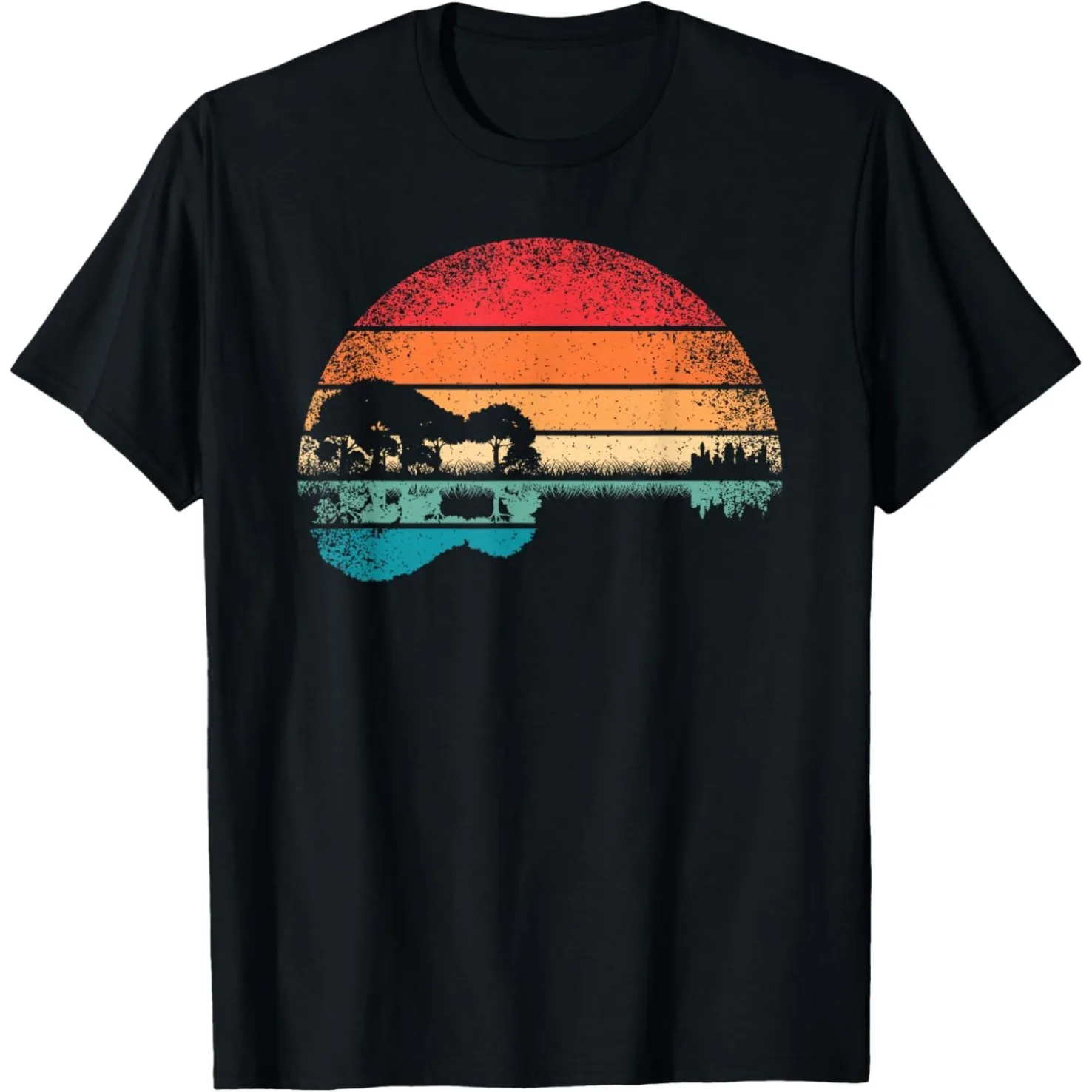 Retro Akustikgitarre Lake Gitarrenspieler Musik Rock T-Shirts Herren Humor Streetwear T-Shirt Kurzarm Unisex Loose-Fit Kleidung