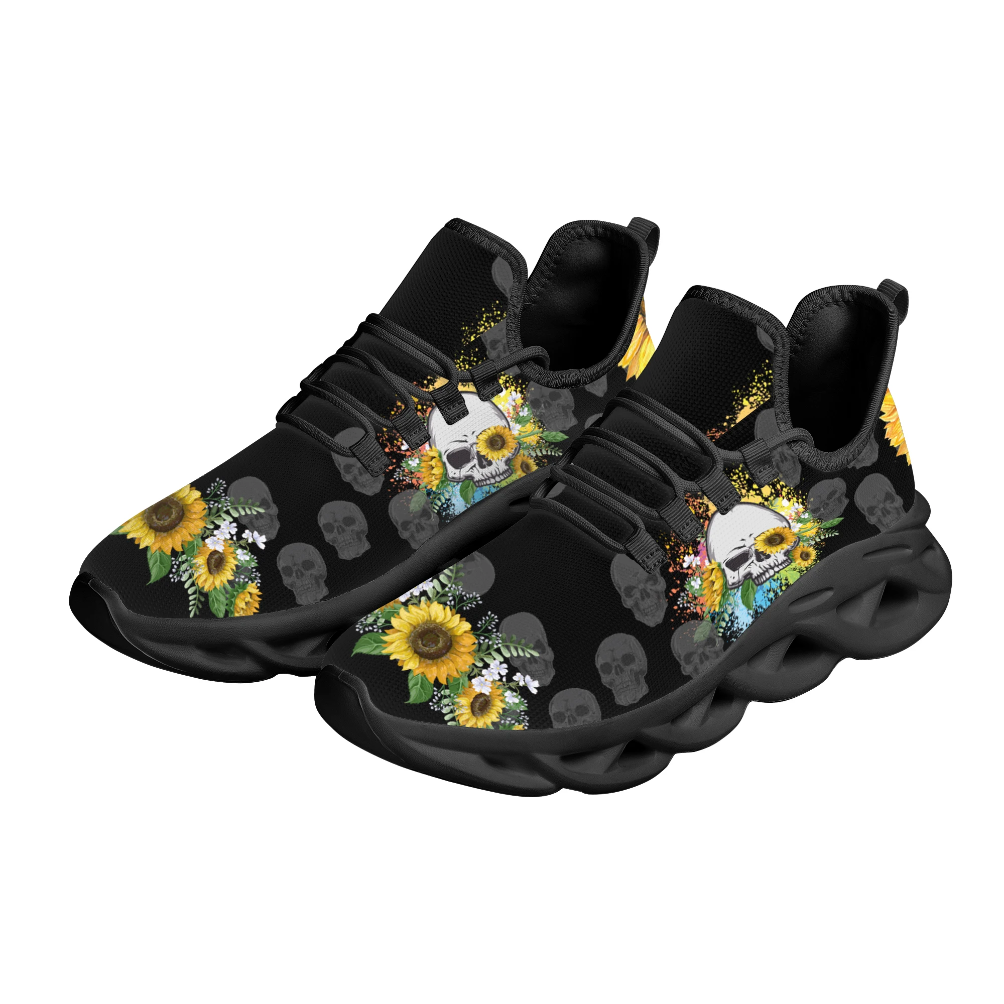 Sunflower Skull Flat Casual Shoes Outdoor Adult Students Sports Fitness Running Shoes High Quality Lightweight Sneakers Zapatos