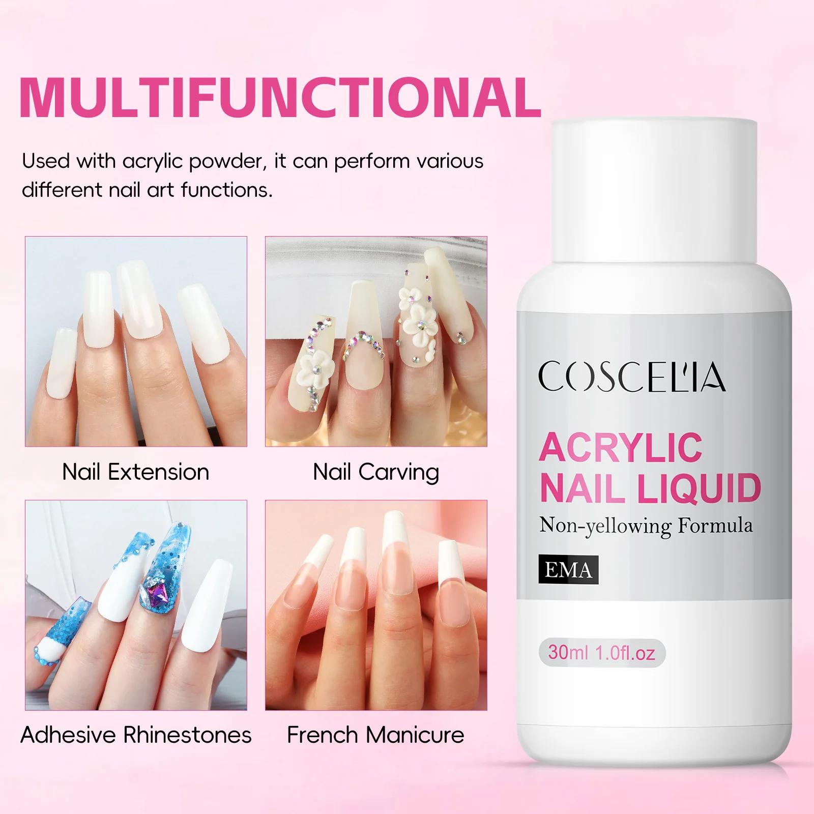 Nail Acrylic Liquid COSCELIA Monomer Acrylic Nail Liquid 30ML/60ML EMA Acrylic Liquid Fast Dry Crystal Nail Art Extension