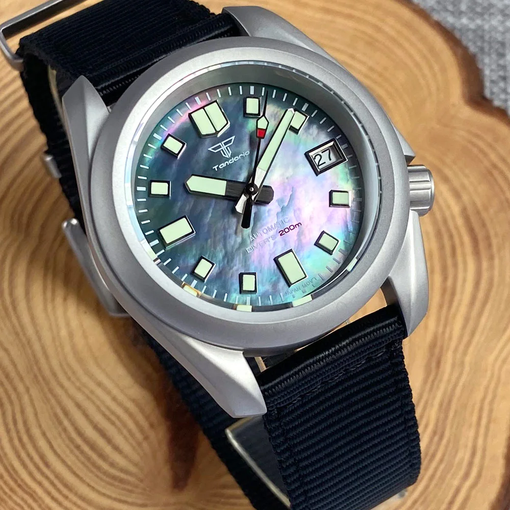 Tandorio Black MOP Shell Dial Lume 40mm NH35Mechanical Automatic Dive Men Watch 20ATM Water Resistant Sapphire 3.8 Crown Reloj