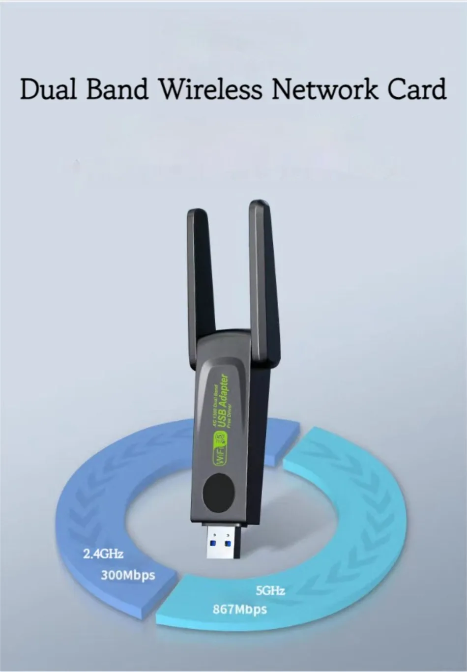Adaptador Usb de Banda Dupla 1300mbps 2.4g 5ghz Dongle Wifi 802.11ac Poderosa Antena Receptor sem Fio para pc Driver Portátil Livre - Imagem 5