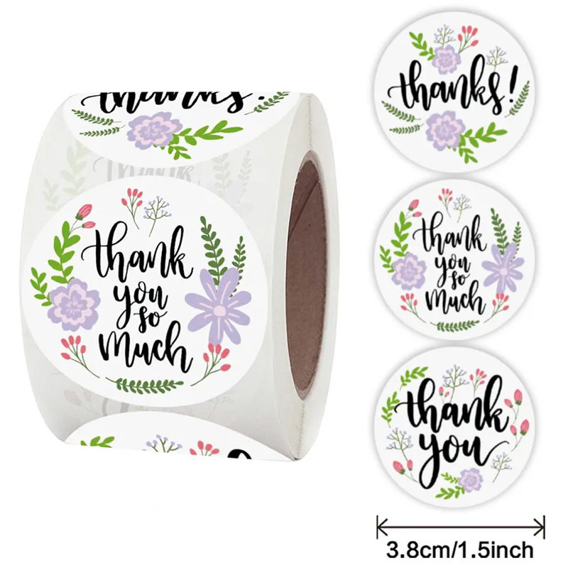 38mm Flowers Thank You Sticker Paper Labels Reward Scrapbooking Stickers Wedding Party Decor Envelope Seals Stickers Stationery 