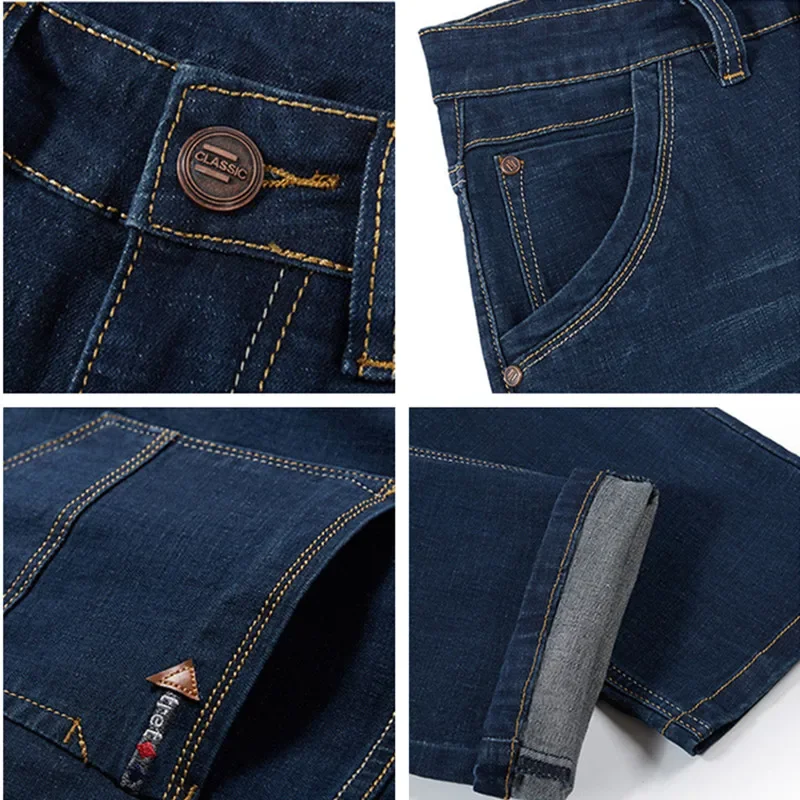 High Waist Men Jeans 150KG Autumn Thicken Stretched Plus Size 46 48 50 52 Denim Pants Loose Straight Dad Gift Summer Trousers