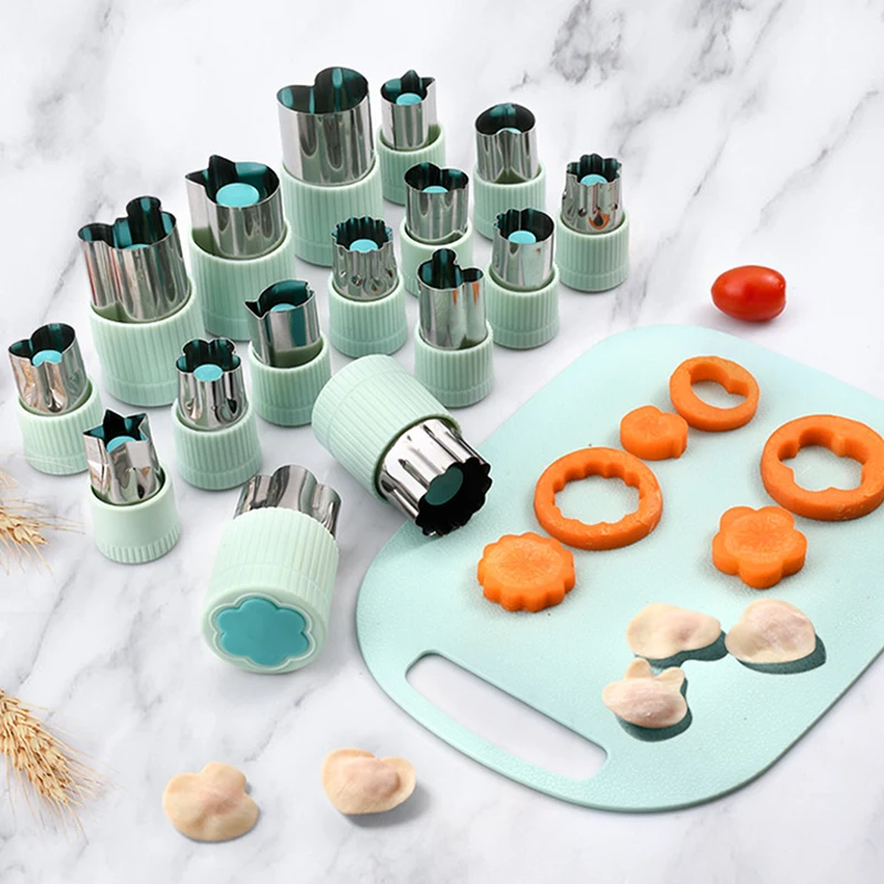 Baking Molds Fun Functional Vegetable Cutter Shapes Stainless Steel Press-type Mini Cookie Cutter For Kids