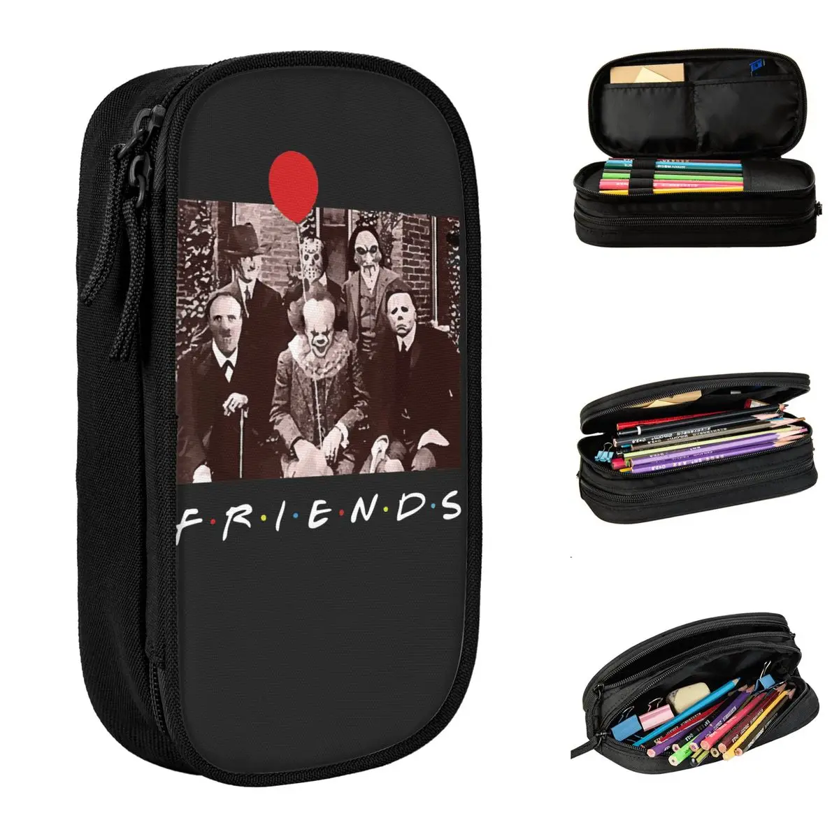 

Team Horror Characters Friends Pencil Cases Fun Psychodynamics Scary Halloween Pen Holder Bags Big Capacity Gifts Pencilcases