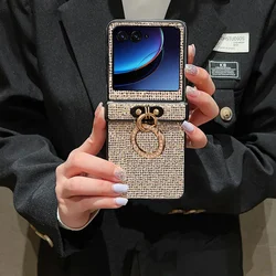 Luxurious Diamond Ring Buckle Shiny Glitter Phone Case - Shockproof Back Cover - Motorola Razr 70 (Champagne Color)