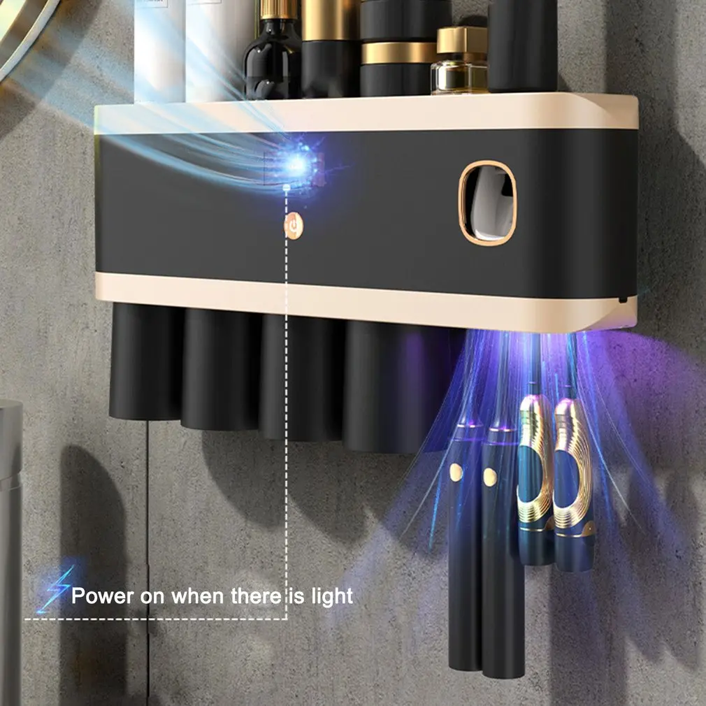 

Toothbrush Holder Magnetic Adsorption Inverted Double Automatic Toothpaste Squeezer Dispenser Storage Rack Bathroom Accessory