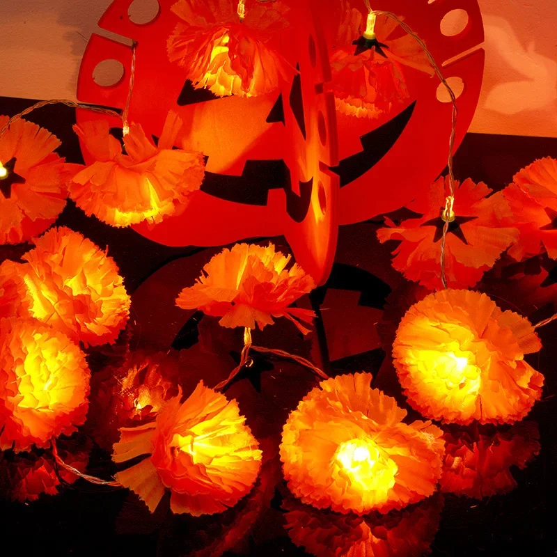 Halloween Diwali Party 1,5 m Girlande Lichterkette Mexikanische Ringelblume Künstliche Blumen Tag der Toten DIY Home Outdoor Dekor – Detail 3