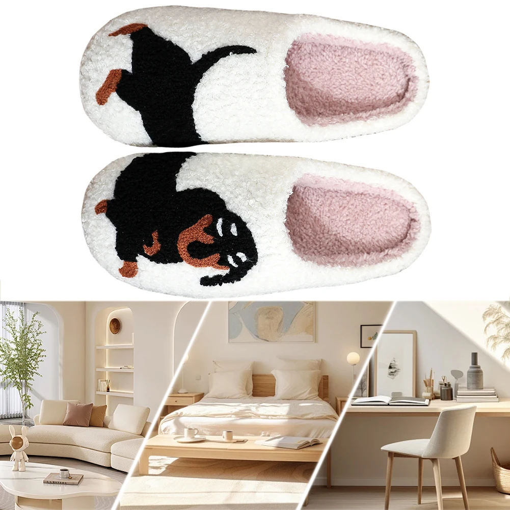 Plush Dachshund Slippers Closed Toe Slippers Anti Slip Warm Slip-on House Shoes Flat Thermal Slippers for Outdoor Indoor Bedroom 2