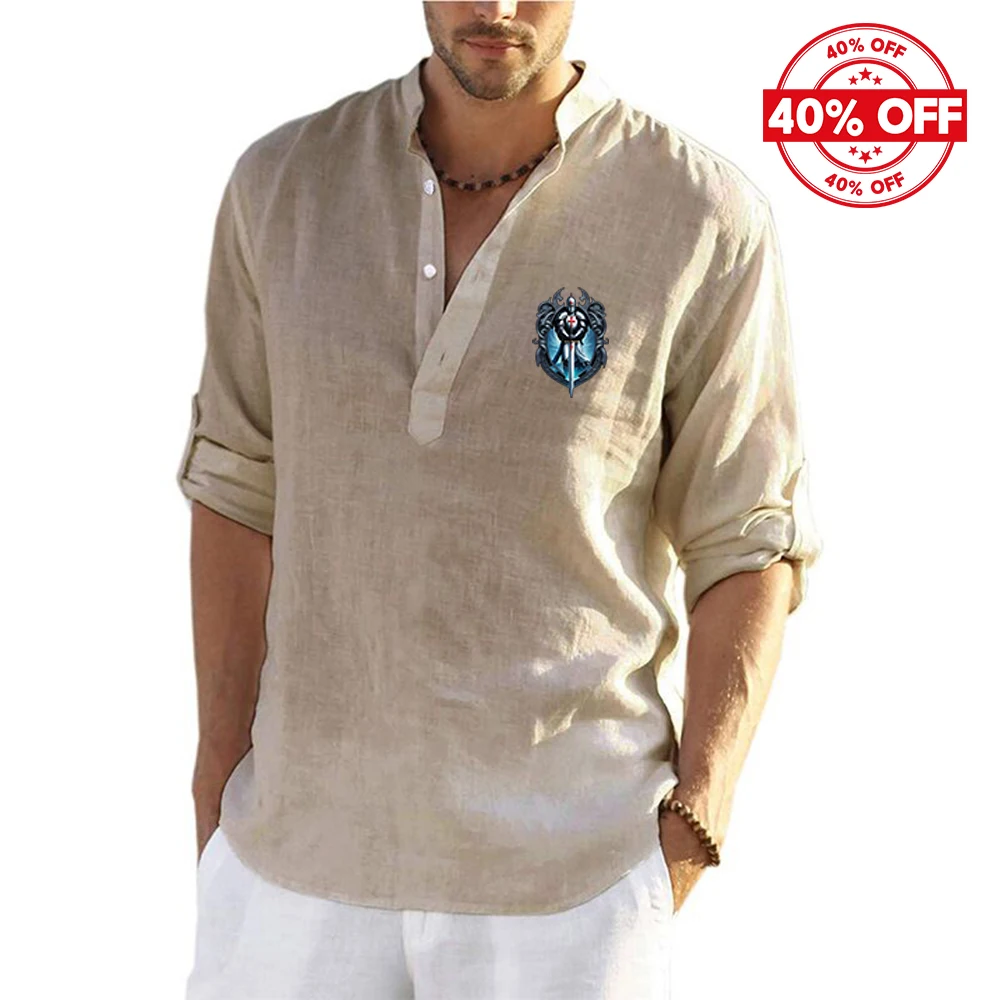 Mens Quick Drying Flax Long Sleeve Shirt Summer