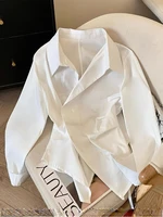 Designer Irregular Long sleeve Polo Shirt Women Tunic White Elegant Basic Top Blouse Ladies Fashion Work Wear Shirts - Image 4