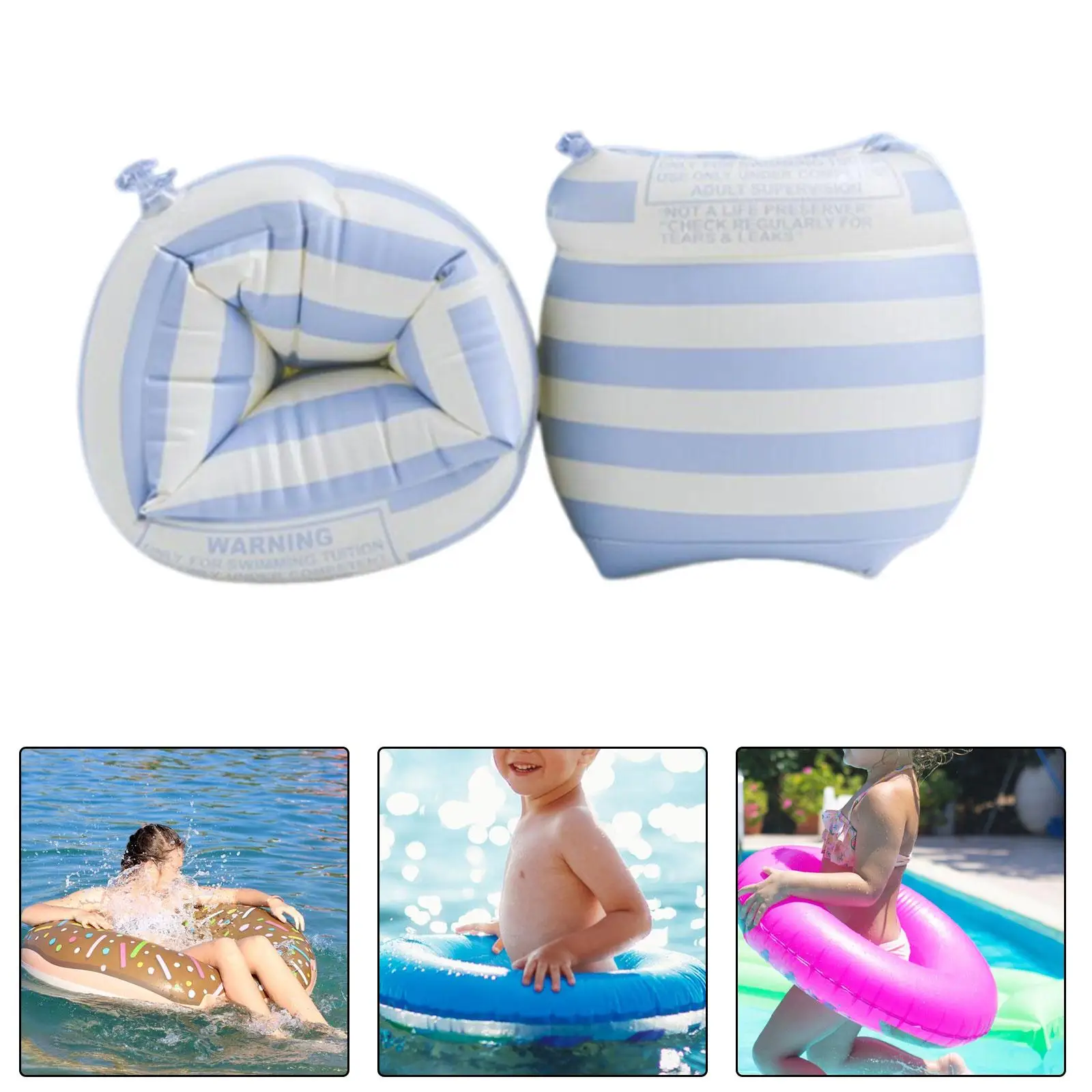 2xSwimming Arm Rings Tube Armlets Float Sleeves Pool Inflatable Swim Arm Bands Blue Stripe