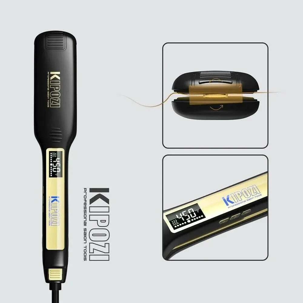 Kibouzi - Professional hair straightening device made of titanium flat iron, LCD digital screen, dual voltage, instant heating, curling iron.
