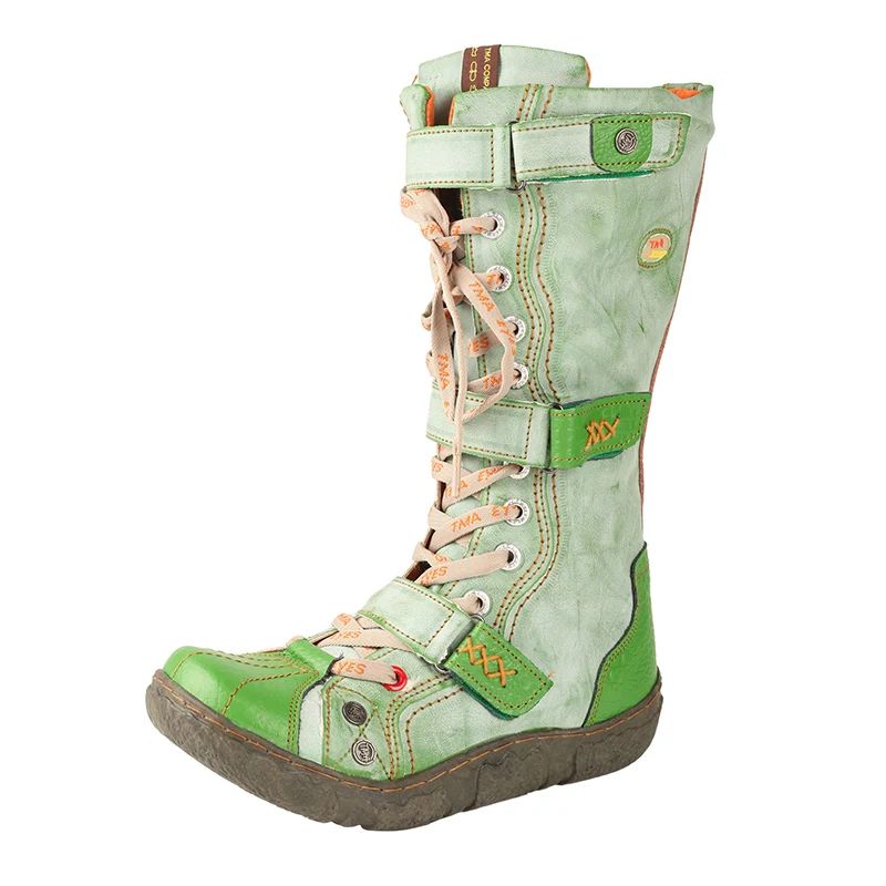 

Strape-Accent Washed PU Leather Flat Women's Boot With Plus Size