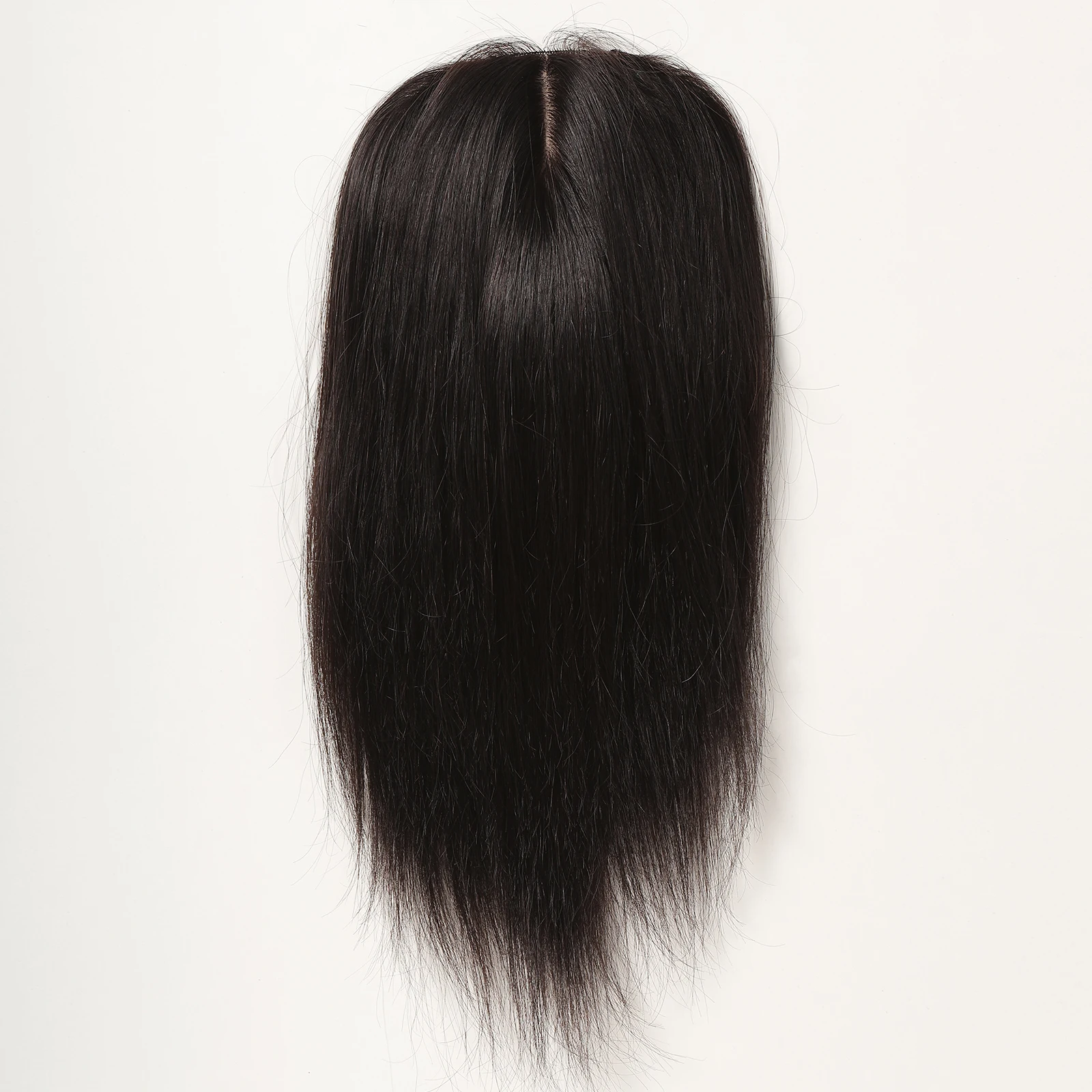 Dark Brown Human Hair Pieces for Women Afro Thinning Hairs Black 100% Remy Human Hair Toppers in Silk Base Clip Extension