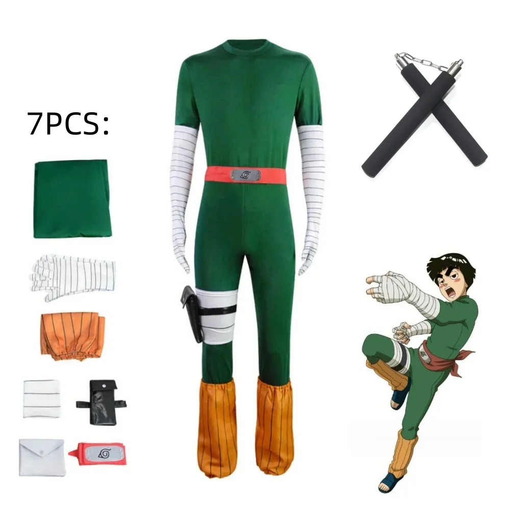 

Anime Ninja Rock Lee Cosplay Costume Man Combat Uniform Hero Tight Jumpsuit Accessory Suit Halloween Party Unisex Outfit