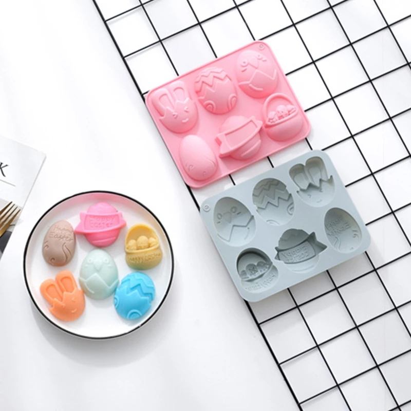 

6 Cavities Chocolate Moulds Fondant Molds Candy Mold Easter Rabbit Egg Design Silicone Material 2 Colors to Choose