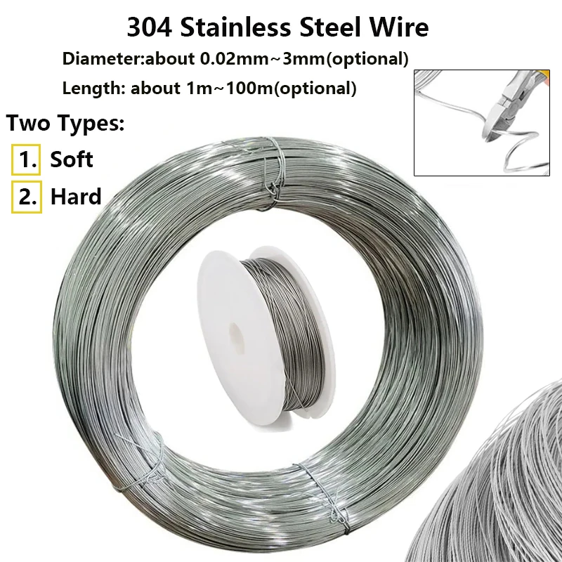 304 Stainless Steel Soft/Hard Steel Wire Single Strand Lashing Rustproof Diameter 0.02mm-3mm Length100meter-1meter stainless steel wire