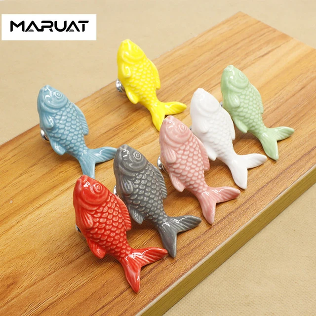 63mm Children Drawer Knobs Fish Shape Ceramic Handles for