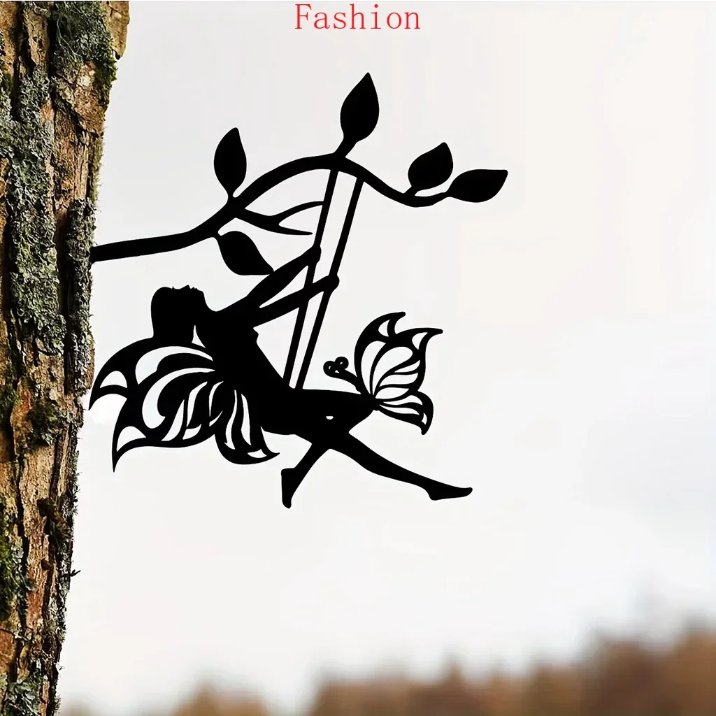 

Swing Elf on Branch Steel Silhouette Metal Wall Hanging Art Birthday Gift Housewarming Gifts & Outdoor Decoration Wall Decorat