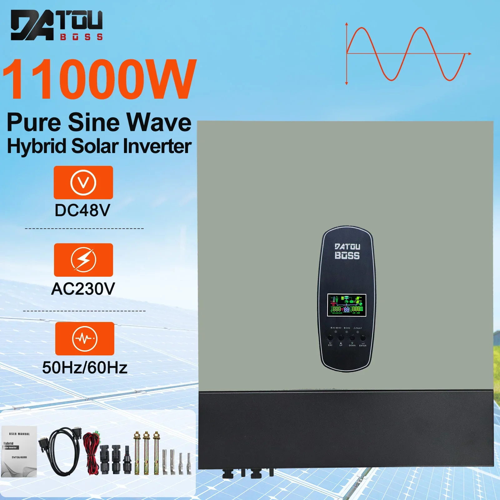 DATOUBOSS On Off Grid Hybrid Solar Inverter Dual MPPT 11KW 48V PV Max 500VDC 150A MPPT Solar Charge Controller